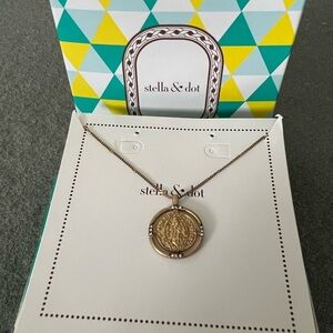 Stella & Dot Gold Medallion Necklace with Intricate Detailing